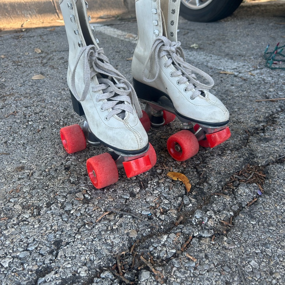 White Roller Skates with Red Wheels